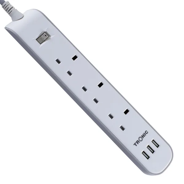 Tronic 3-Way Extension Socket with 3 USB & Neon
