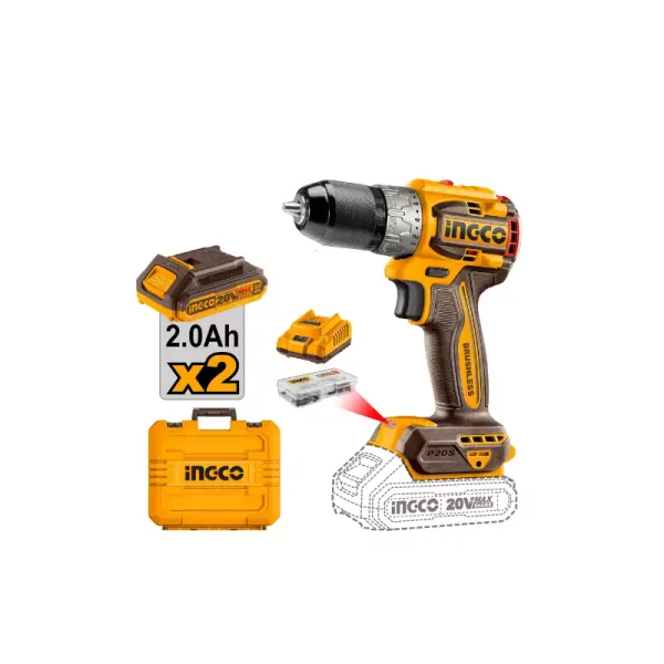 Ingco Compact Brushless Cordless Drill Lithium-ion 20V 60NM with 2 Speed Gear, LED Battery Indicator, Work Light CDLI20602