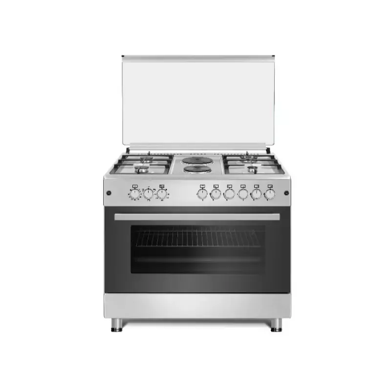 EvoQ Freestanding Cooker 90 x 60cm, 4 Gas + 2 Electric Burners Multifunction Oven Euro Pool Burners, Electric Grill, Cast Iron Grid, Turbo Fan, Dish Warmer, Mechanical Timer, Thermostat, Chicken Turnspit EC - 9642EO.IFW