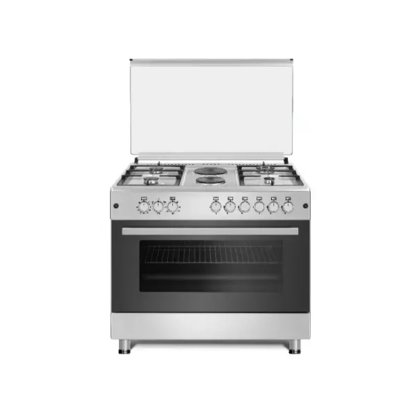 EvoQ Freestanding Cooker 90 x 60cm, 4 Gas + 2 Electric Burners Multifunction Oven Euro Pool Burners, Electric Grill, Cast Iron Grid, Turbo Fan, Dish Warmer, Mechanical Timer, Thermostat, Chicken Turnspit EC - 9642EO.IFW