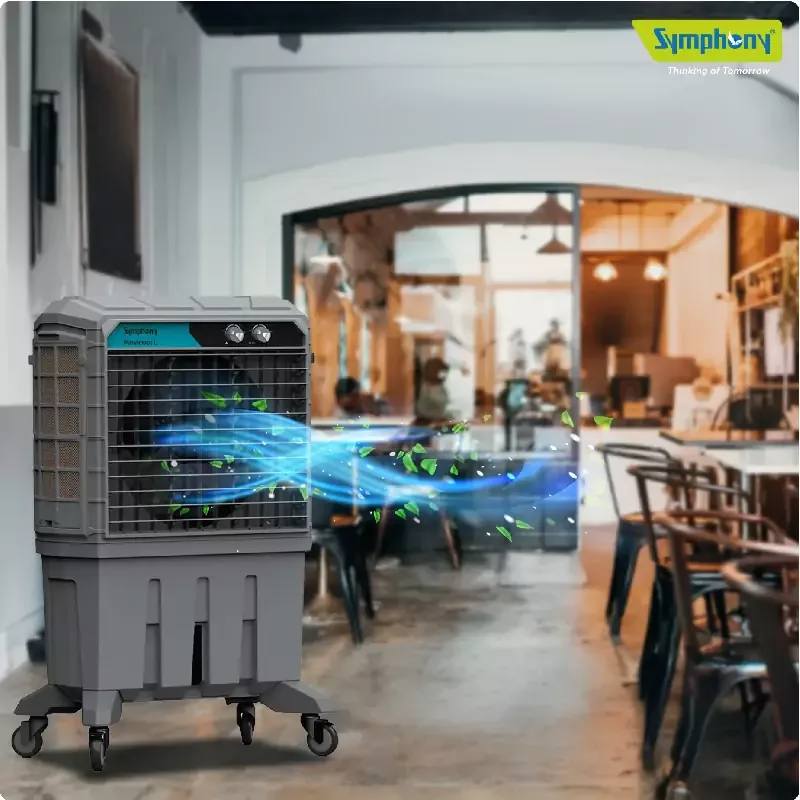 Symphony Commercial Air Cooler 125L with 3 Side Honeycomb Pads, Lockable Wheels MOVICOOL L125