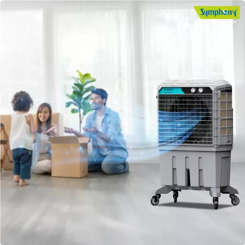 Symphony Commercial Air Cooler 125L with 3 Side Honeycomb Pads, Lockable Wheels MOVICOOL L125