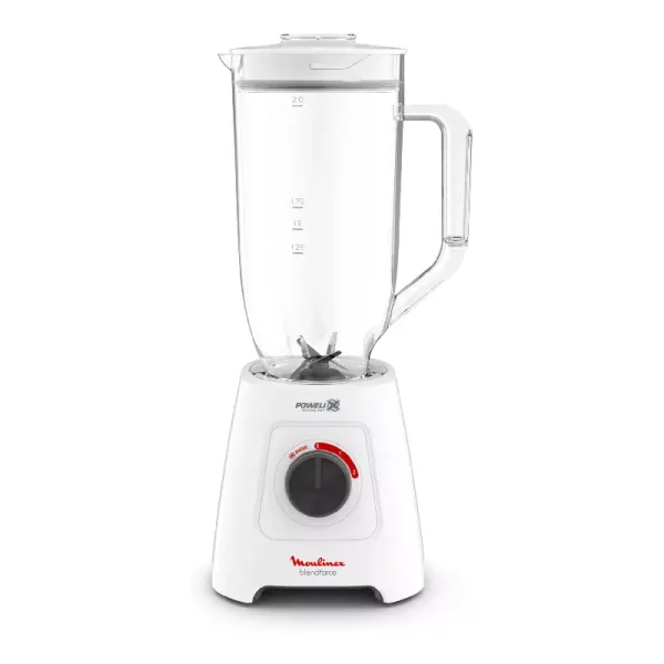 Moulinex Blender 2.8L Plastic Blender Jar with 2 Mills 600W, Grinder and Chopper, BlendForce XXL Jar Blender, 6 Powelix Blades, Leak Free Smart Lock 3-Point System, 2 Speeds, Pulse Function LM458127