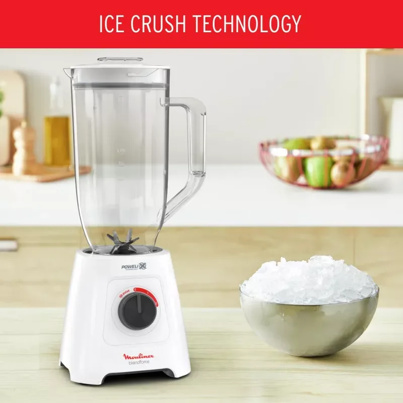 Moulinex Blender 2.8L Plastic Blender Jar with 2 Mills 600W, Grinder and Chopper, BlendForce XXL Jar Blender, 6 Powelix Blades, Leak Free Smart Lock 3-Point System, 2 Speeds, Pulse Function LM458127