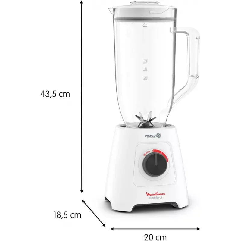 Moulinex Blender 2.8L Plastic Blender Jar with 2 Mills 600W, Grinder and Chopper, BlendForce XXL Jar Blender, 6 Powelix Blades, Leak Free Smart Lock 3-Point System, 2 Speeds, Pulse Function LM458127