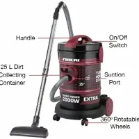 Nikai Vacuum Cleaner 25l Drum with Blower Function 2000w NVC350T Metal Telescopic Tube Large Tank Capacity Rotatable Wheels With Sponge Filter
