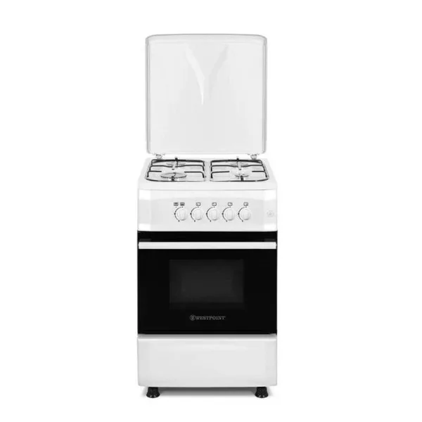 Westpoint Cooker 50x55cm, 4 Gas Burners, Gas Oven with Grill, Interior Light, Full Ignition System, White Finish WCER5540GGI