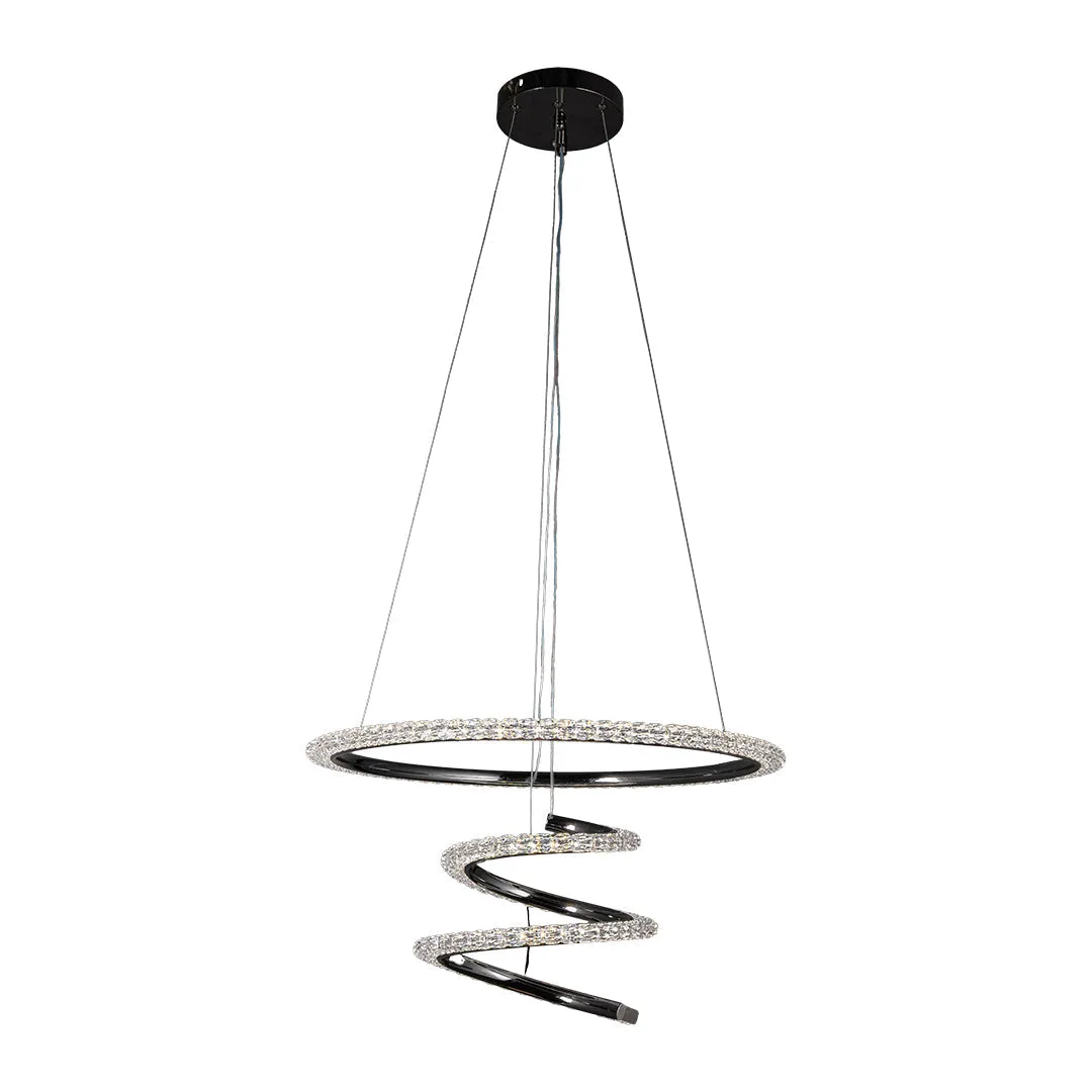 Tronic Black Spiral LED Pendant Light - 60W, Crystal Glow Finish