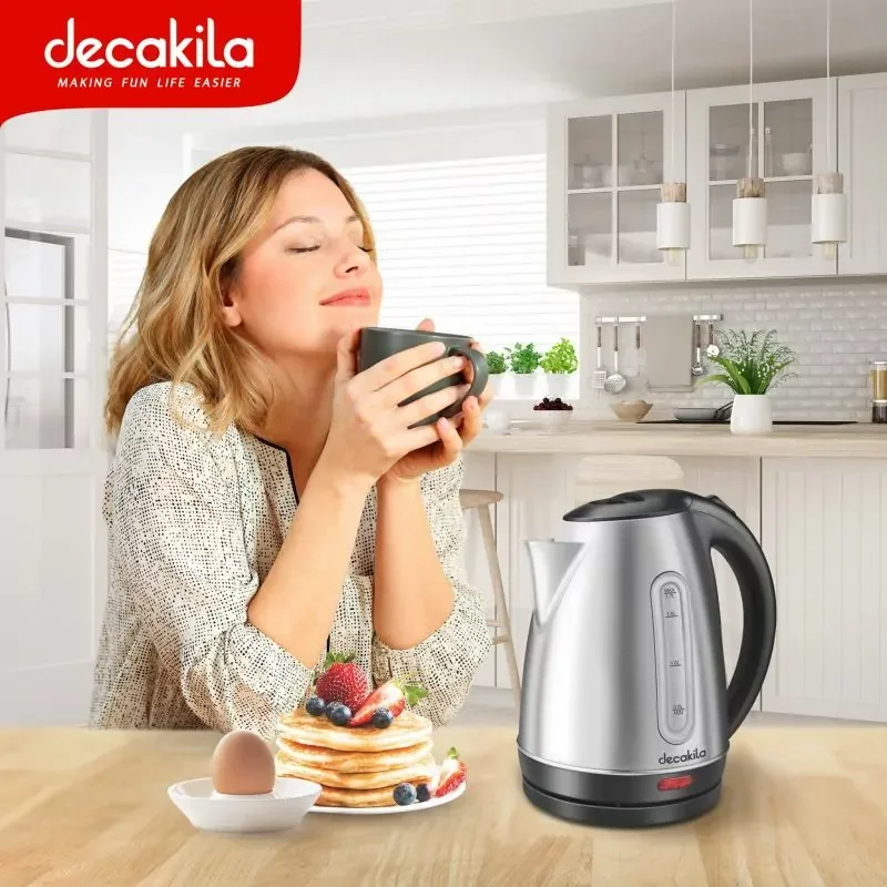Decakila Jug Kettle 1.7l Steel with Water Guage 2200w Kekt004w boil dry protection with indicator light cord storage and anti slip feet design