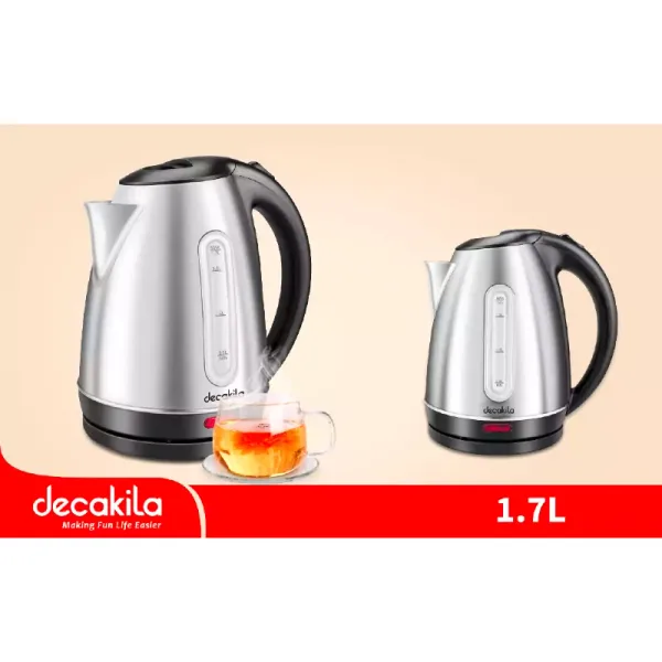 Decakila Jug Kettle 1.7l Steel with Water Guage 2200w Kekt004w boil dry protection with indicator light cord storage and anti slip feet design