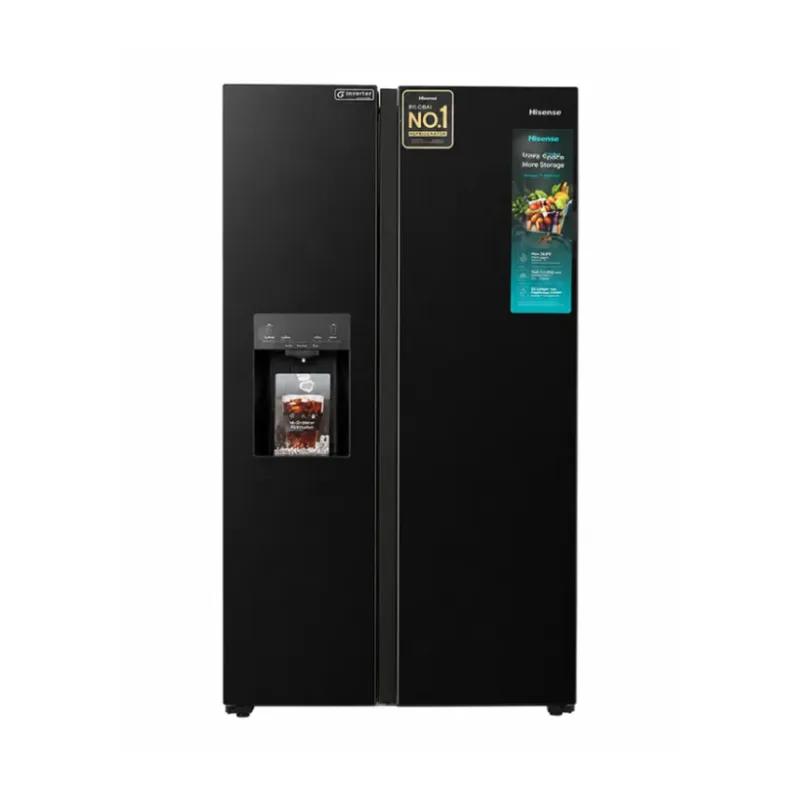 Hisense Refrigerator 503L Side by Side Door, Water & Ice Dispenser, LED Touch Control Panel, Mirror Black RS528P5GB
