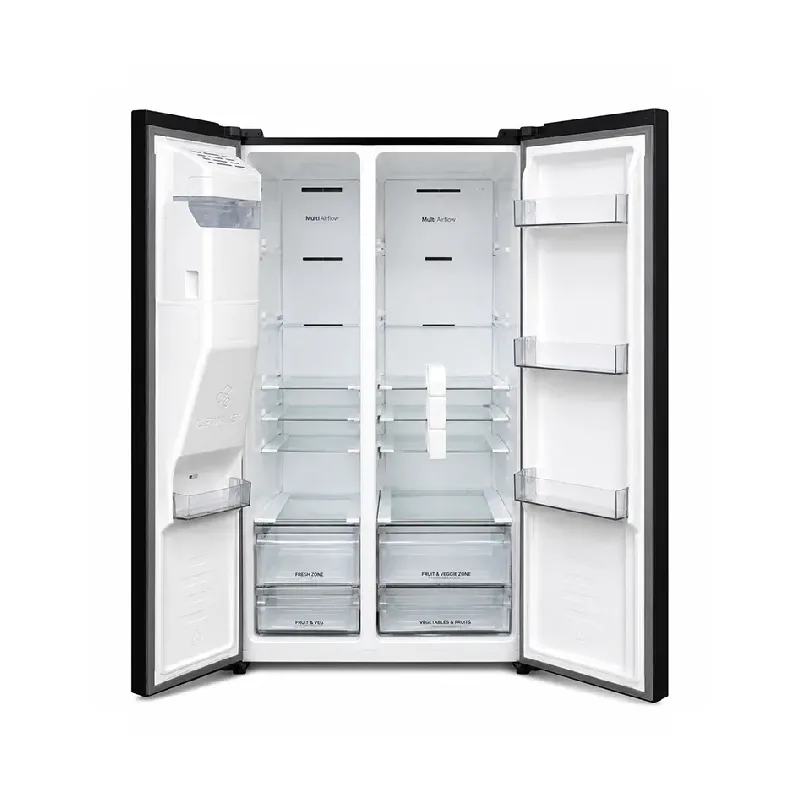 Hisense Refrigerator 503L Side by Side Door, Water & Ice Dispenser, LED Touch Control Panel, Mirror Black RS528P5GB