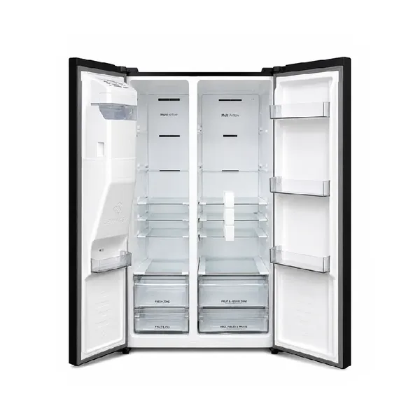 Hisense Refrigerator 503L Side by Side Door, Water & Ice Dispenser, LED Touch Control Panel, Mirror Black RS528P5GB