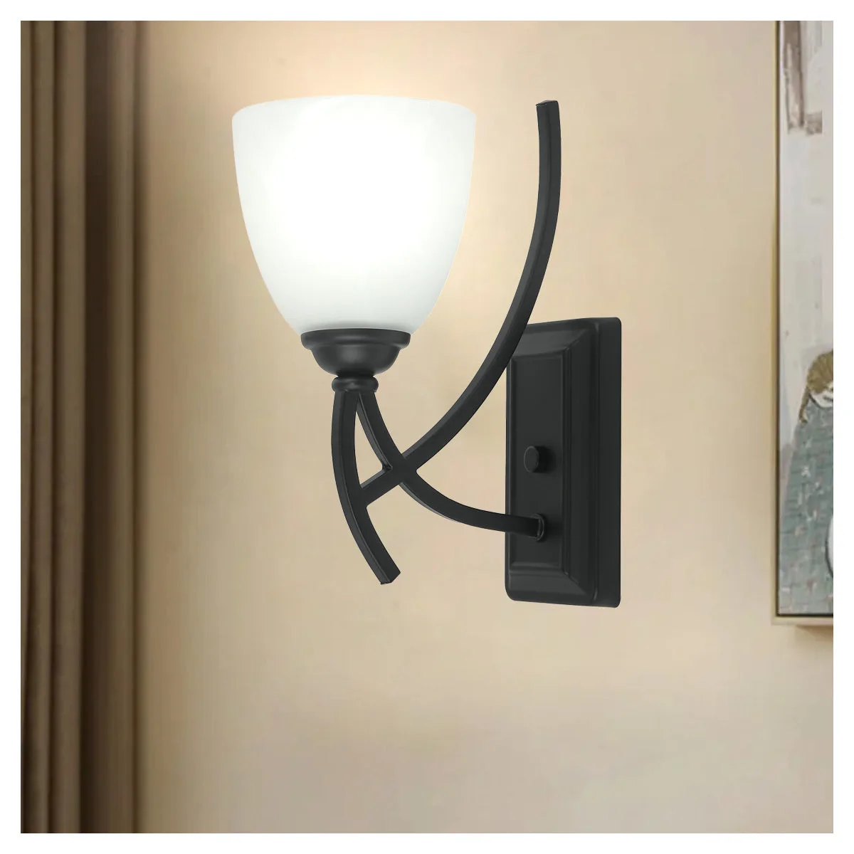 Tronic Modern Black Wall Light with Frosted Glass Shade Decorative