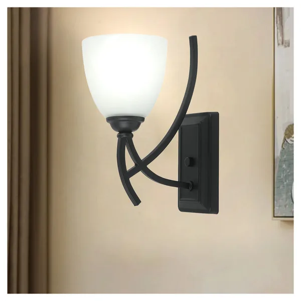 Tronic Modern Black Wall Light with Frosted Glass Shade Decorative
