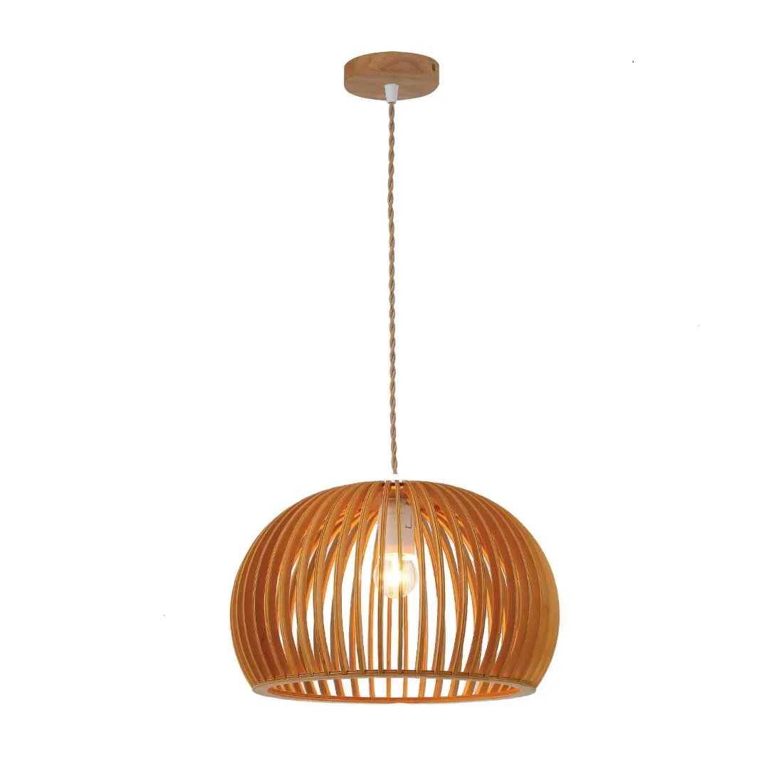 Tronic Natural Wooden Slatted Dome Pendant Light