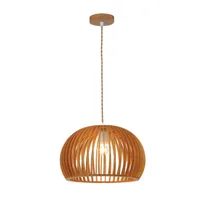 Tronic Natural Wooden Slatted Dome Pendant Light