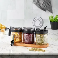 Hane Spice Jar 425ml x 3pcs Set Bergen Wooden Stand HN2936