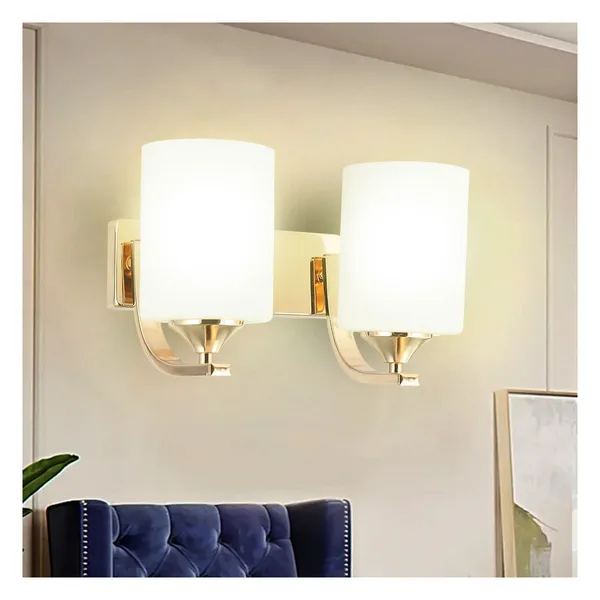 Tronic Modern Double Wall Light with Frosted Glass Shades Gold Metal Finish