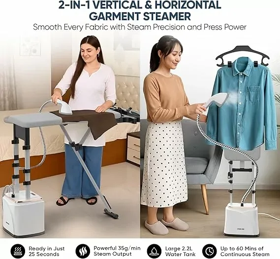Nikai Garment Steamer 2.2L Tank Suit Hanger 1950W NGS292AB Water Filtration Function 3 Bar Pump Inside 79Cm Iron Board Length Automatic Power Off