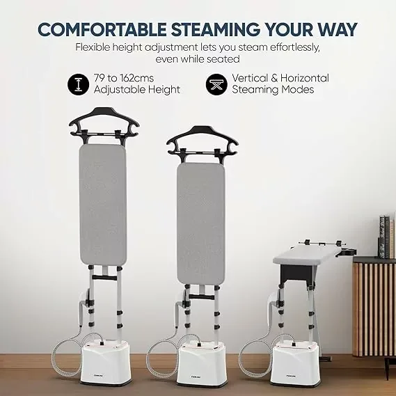 Nikai Garment Steamer 2.2L Tank Suit Hanger 1950W NGS292AB Water Filtration Function 3 Bar Pump Inside 79Cm Iron Board Length Automatic Power Off