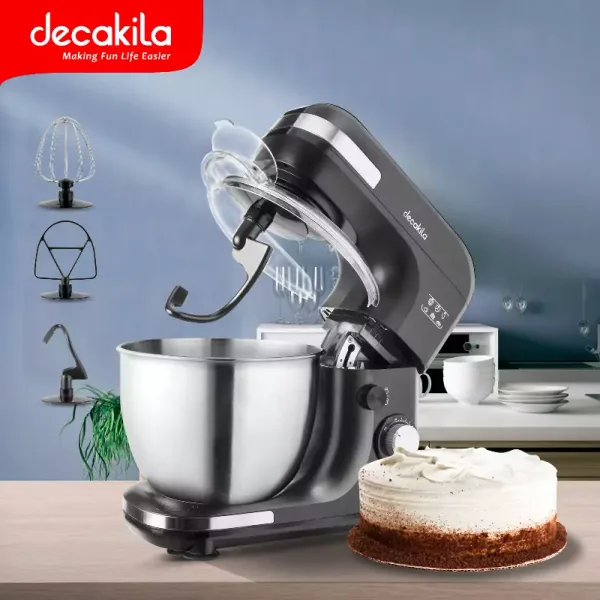 Decakila Kitchen Machine 5.0l Steel Bowl 7 Speed with Turbo Function 600w Kemx003b liftable head mixer transparent splash guard with easy fill window die casting aluminium