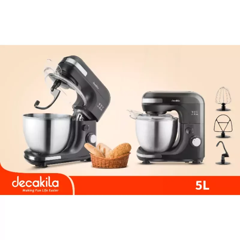 Decakila Kitchen Machine 5.0l Steel Bowl 7 Speed with Turbo Function 600w Kemx003b liftable head mixer transparent splash guard with easy fill window die casting aluminium