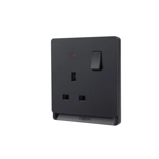 Tronic 1 Gang 13A Socket with Neon - Black