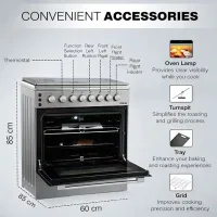 Nikai Oven Cooking Range 4 Burners. 50x50cm, Single Glass Oven Door, FFD Safety Grill Mode, Rapid Preheat U3110NBFS