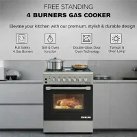 Nikai Oven Cooking Range 4 Burners. 50x50cm, Single Glass Oven Door, FFD Safety Grill Mode, Rapid Preheat U3110NBFS