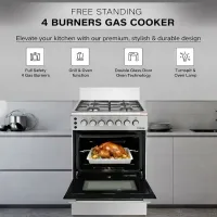 Nikai Oven Cooking Range 4 Burners. 50x50cm, Single Glass Oven Door, FFD Safety Grill Mode, Rapid Preheat U3110NBFS