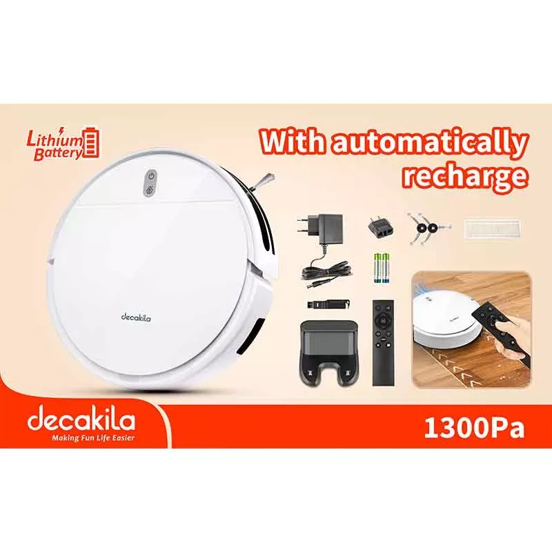 Decakila Vacuum Cleaner 450ml Dustbin Robotic Gyroscope Style Decabot06 1300pa vacuum pressure 90 min working time with electric brush automatic recharge