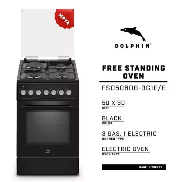 Dolphin Free Standing Cooking Range 50x60, 3 Gas Burners, 1 Electric Plate with Electric Oven FS05060b-3G1E/E