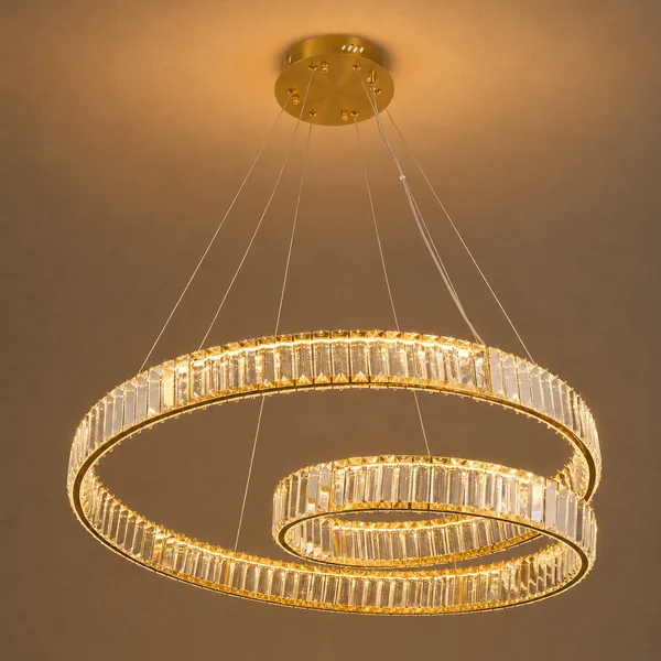 Tronic Luxury Double Ring Crystal Pendant Light - 100W LED Chandelier