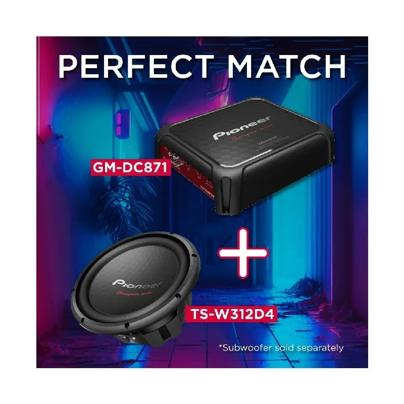Pioneer Champion Series Class D Mono Amplifier, Unified Honeycomb shape Enhanced by a Sturdy Polyhedral Structure, 1600W Max/500W RMS, Special Bass Boost, GM-DC871