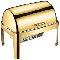 Commercial Kitchen Equipment Roll Top Rectangular Golden Chafing Dish 9.0L, Premium Gold Finish, Soft-Motion Lid DZW-G723