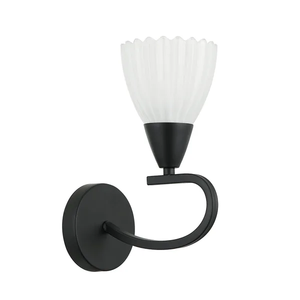 Tronic Black Wall Lamp with Frosted Shade and Curved Arm Design