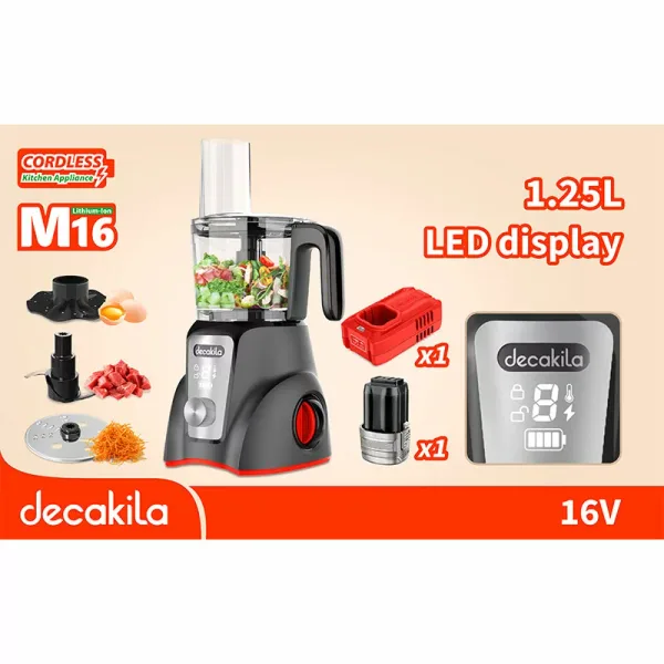 Decakila Food Processor 1.25l Bowl with Stainless Steel Blade Cordless 250w Kemg027b plastic body chopping, slicing and cutting function detachable blade