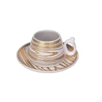Nadstar Porcelain Cup & Saucer Golden Print Tea Coffee Cups 0031-1/2