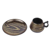 Nadstar Porcelain Cup & Saucer Golden Print Tea Coffee Cups 0031-1/2