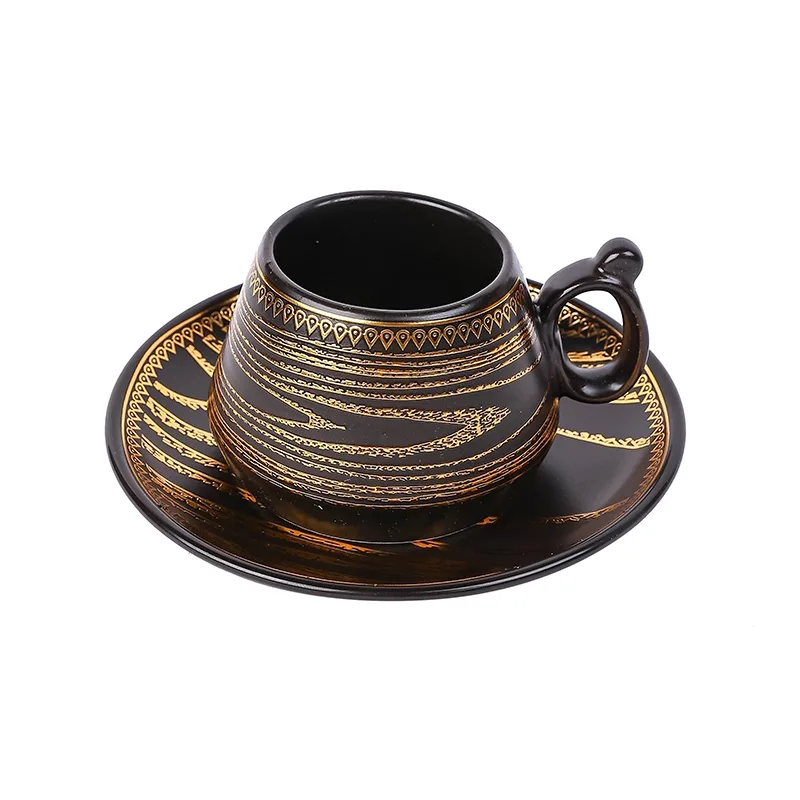 Nadstar Porcelain Cup & Saucer Golden Print Tea Coffee Cups 0031-1/2