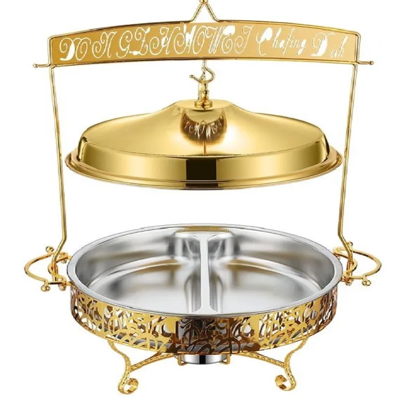 Commercial Kitchen Equipment New ABC DES Cover Chafing Dish 8.0L, Stainless Steel Partitioned Buffetware DZW-NA280