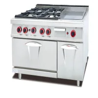 Commercial Kitchen Equipment 4-Burner Gas Range with Griddle & Double Gas Ovens, Professional 102,360 BTU Industrial Multi-Station, Heavy-Duty LPG Combi Range WG-GH-986AA