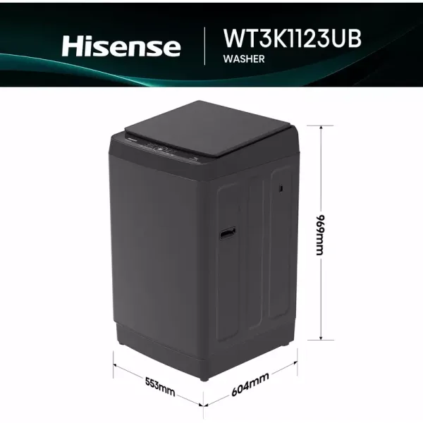 Hisense Washing Machine 11kg Automatic, Top Load, Bubble Clean, Aqua Save, Soak, Quick 15, Magic Filter WT3K1123UB