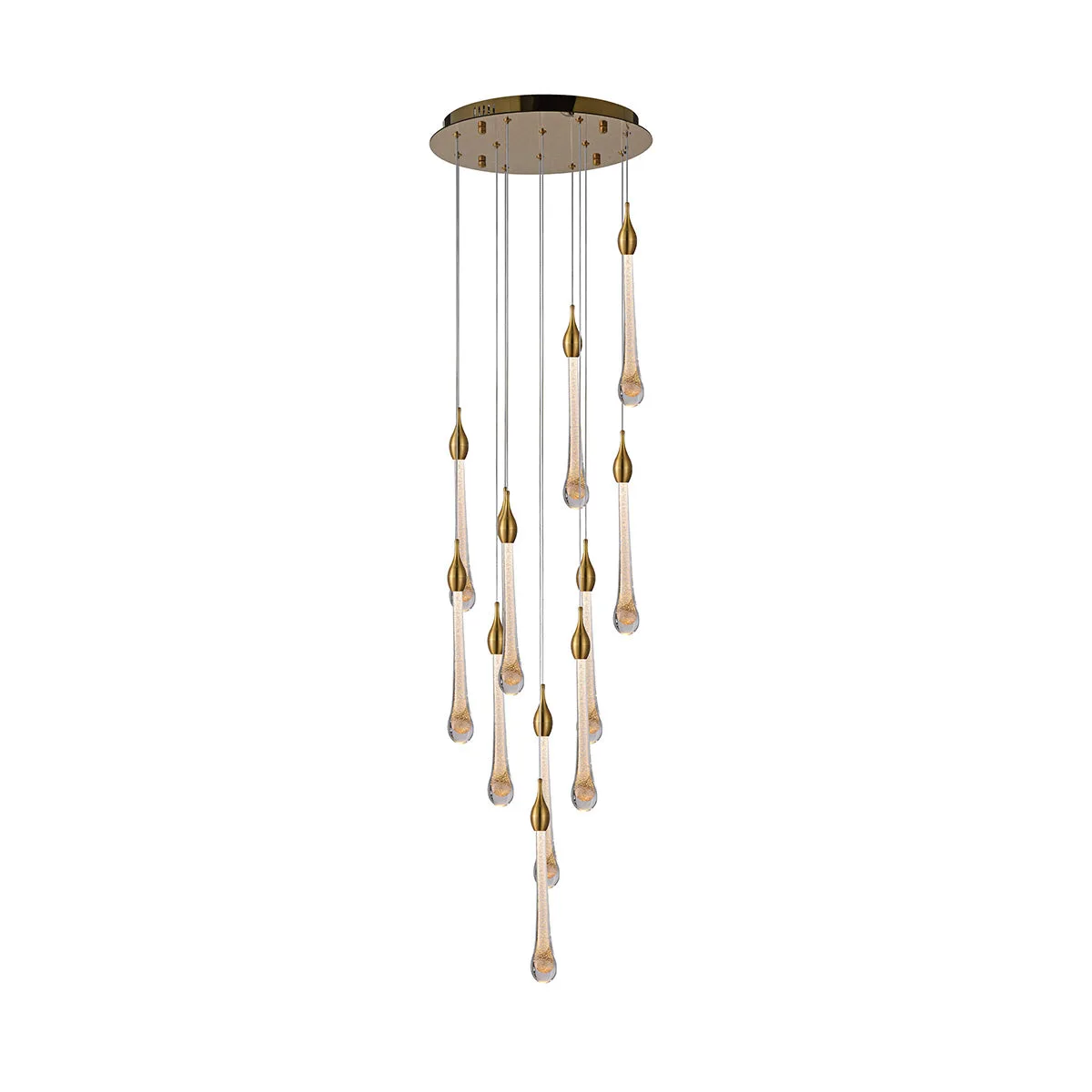 Tronic Luxury Cascading LED Chandelier Gold Multi-Drop Pendant Light 12 Lamp