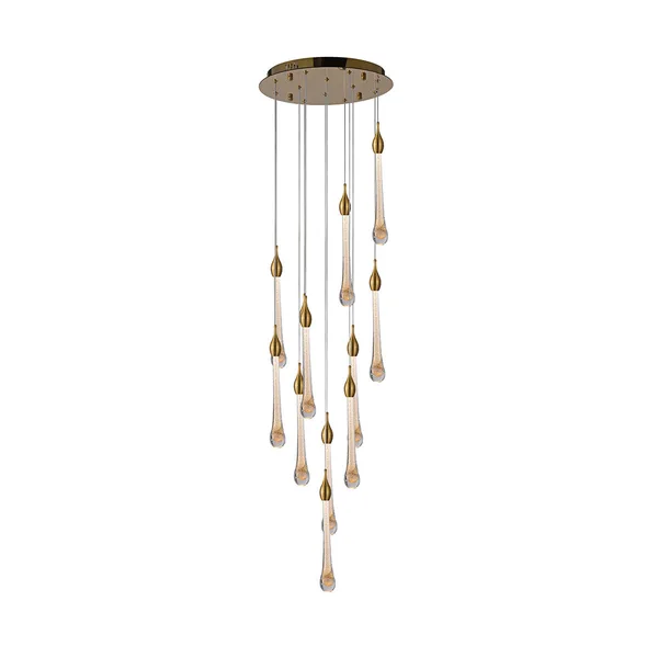 Tronic Luxury Cascading LED Chandelier Gold Multi-Drop Pendant Light 12 Lamp