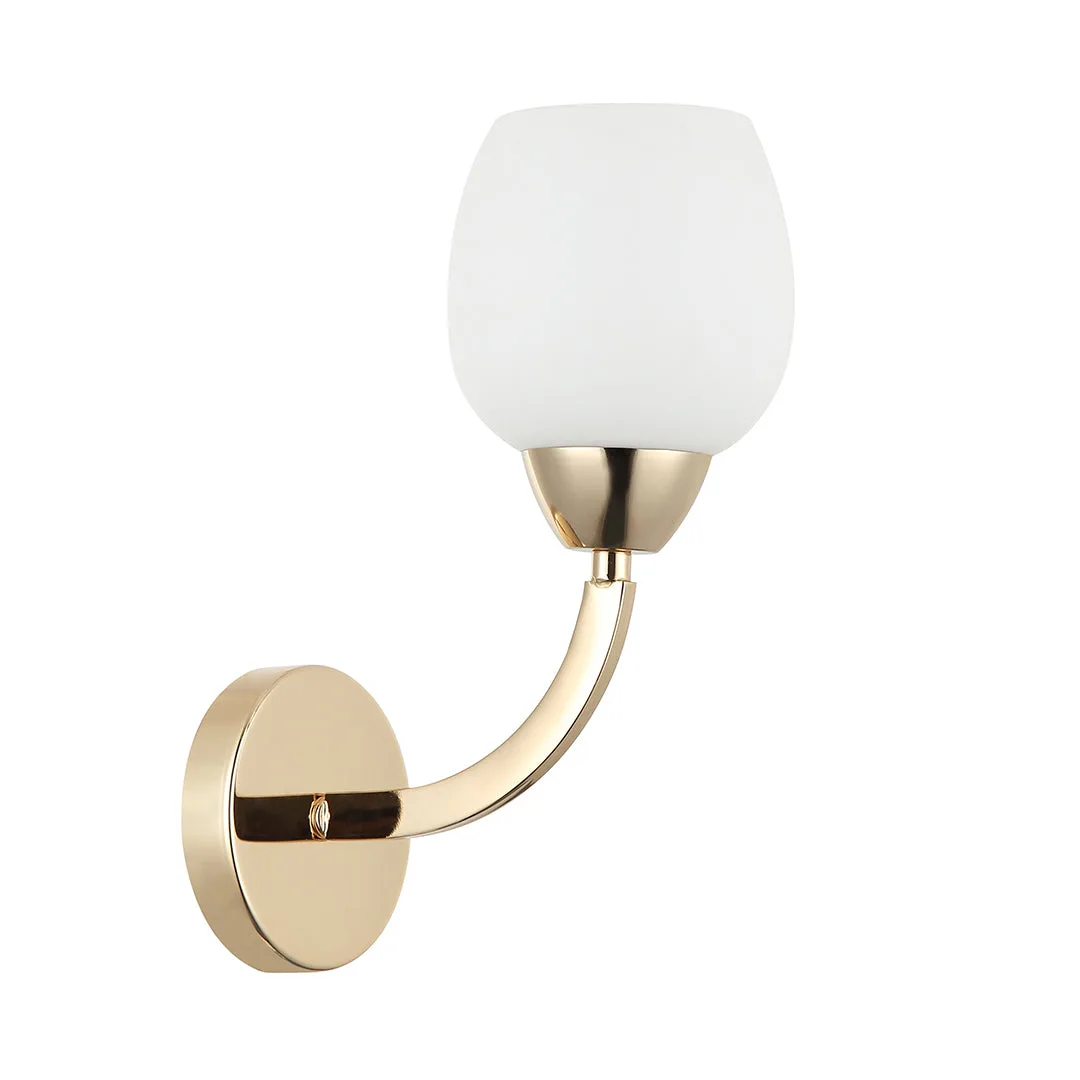 Tronic Golden Wall Light - Curved Arm with Frosted Globe Shade