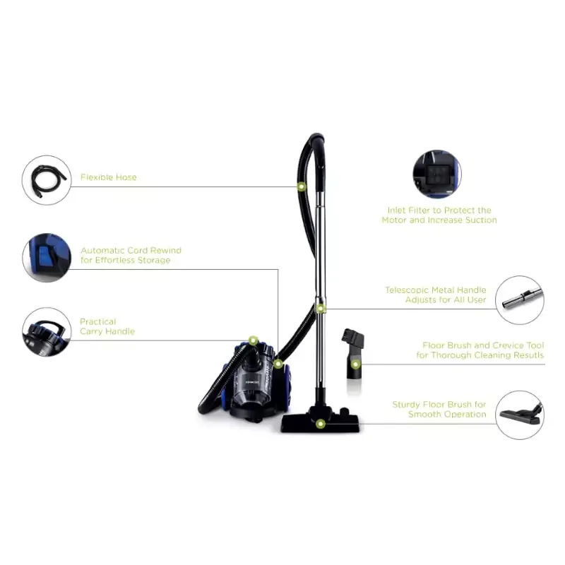 Kenwood Vacuum Cleaner 2l Carry Handle Automatic Cord 1800w Vbp50.000bb - Metal Telescopic Tube High Efficiency And Power Flexible Hose Inlet Filter