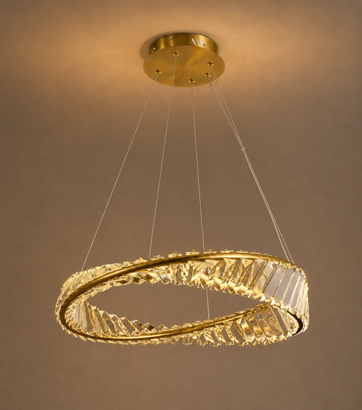 Tronic Luxury Crystal Ring Pendant Light - Gold LED Chandelier