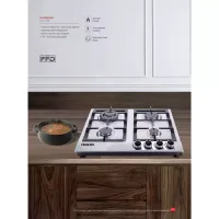 Nikai Gas Cooker 4 Burner Steel Built In Hob 50X45X25 NGH3005N Stainless Steel Auto Pulse Ignition System Heavy Cast Iron Pan Support Straight Flame